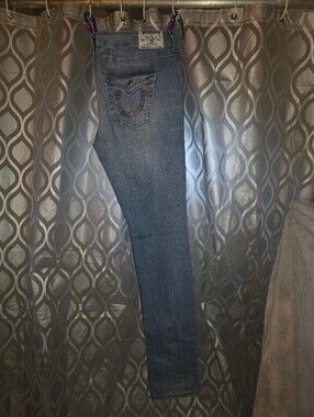 True Religion Light Blue Skinny Jeans with Embellished Back Pocket